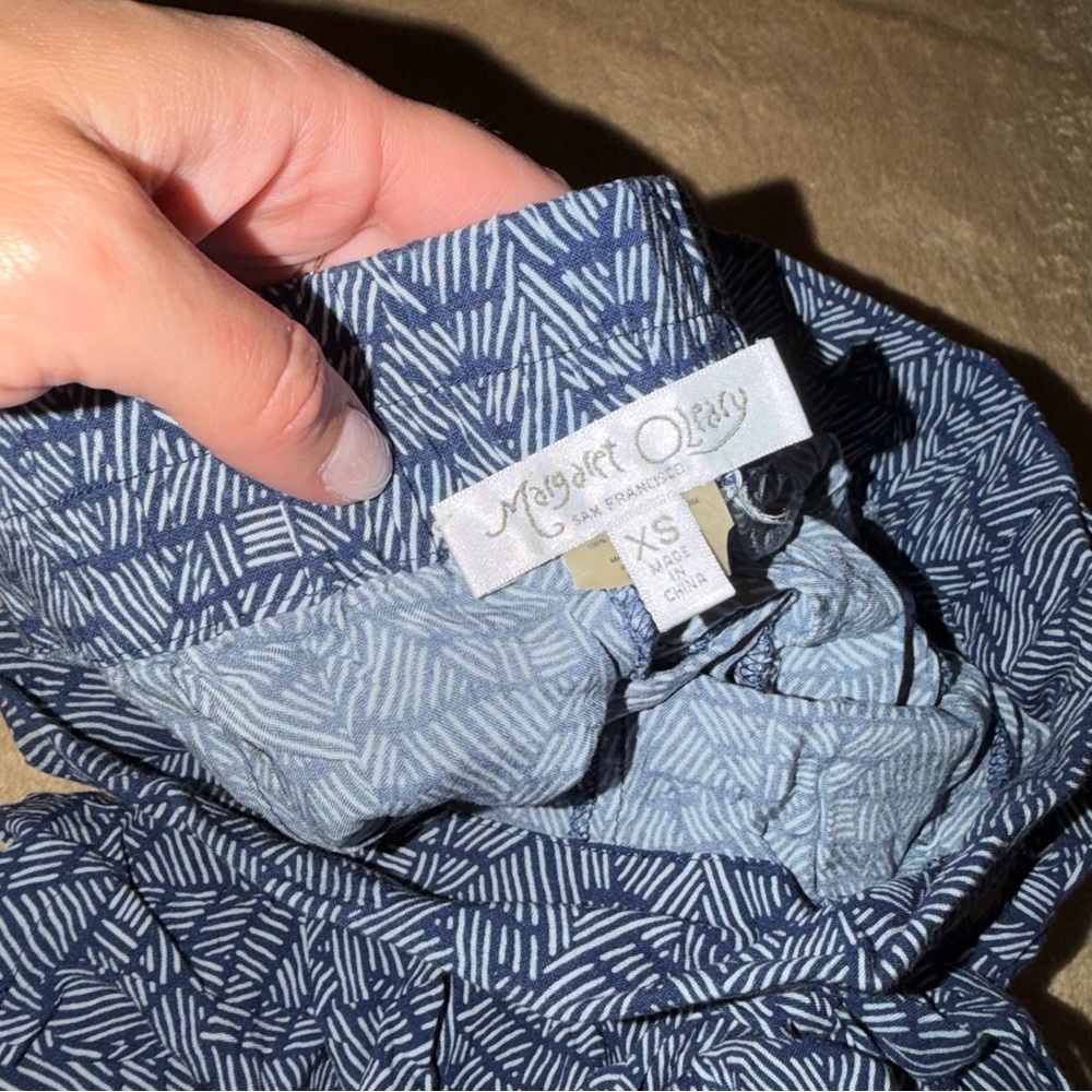 Margaret O'Leary Navy Patterned Tie Waist Pants XS